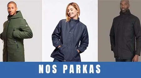 Parkas personnalisables portées par des hommes et des femmes